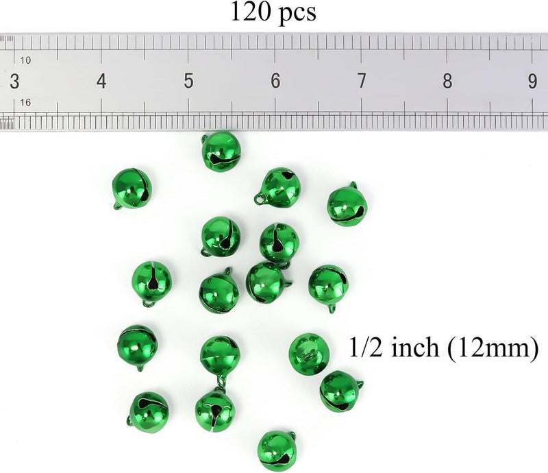 LIGHOON 1/2 Inch Jingle Bells Small Bell Mini Bells, Tiny Crafts Bells, DIY for Christmas Home Making Ornaments Wreath Pet Decorations Bracelet Anklets Necklace Knitting Jewelry Making 120 Pcs, Green - Image 2